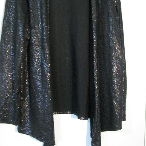 Additions by Chico's Size 3 XXL Black Sequin Kimono Vest Open Front Elegant EUC - Picture 4 of 5